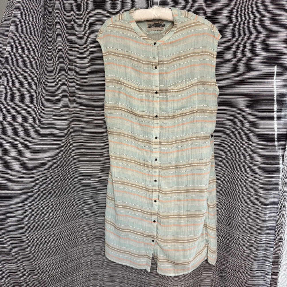 Prana Green Stripe Cotton Gauze Tank Dress Size Large